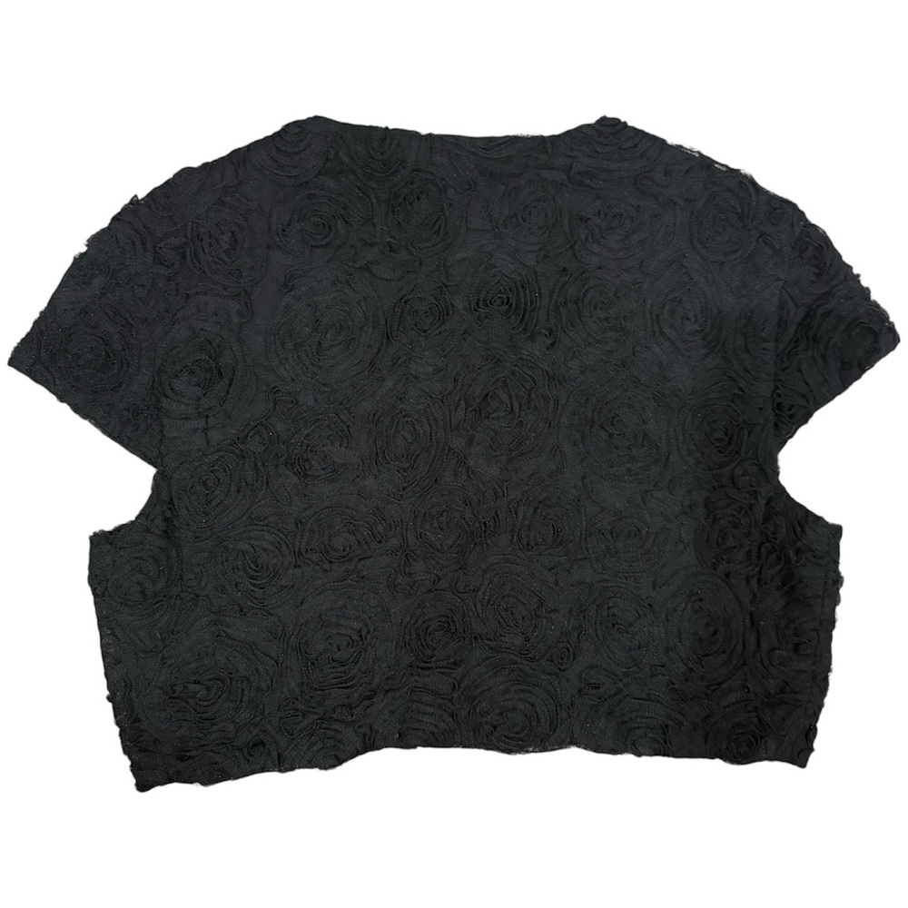 connected apparel Black Short-Sleeve Rosette Cardigan - Picture 2 of 6